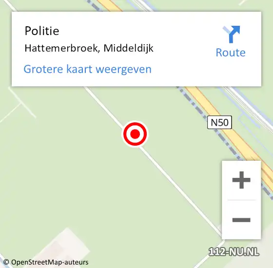 Locatie op kaart van de 112 melding: Politie Hattemerbroek, Middeldijk op 27 februari 2023 08:01