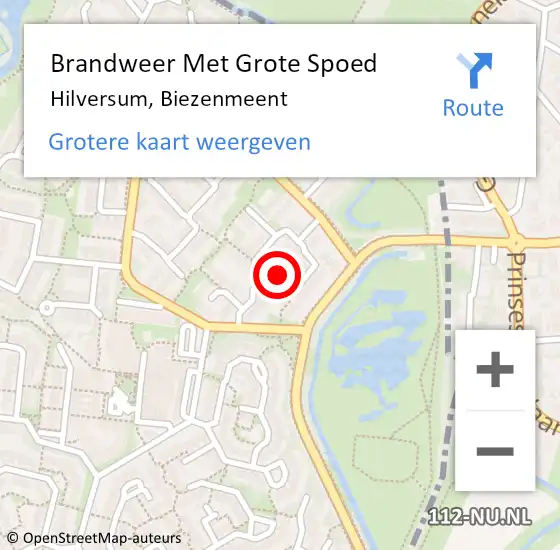 Locatie op kaart van de 112 melding: Brandweer Met Grote Spoed Naar Hilversum, Biezenmeent op 27 februari 2023 08:03