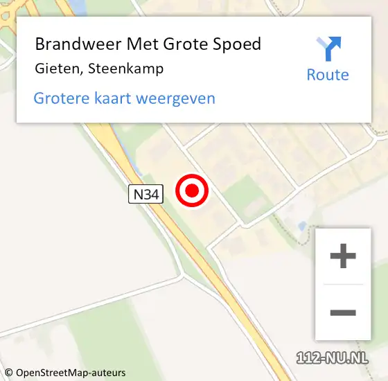 Locatie op kaart van de 112 melding: Brandweer Met Grote Spoed Naar Gieten, Steenkamp op 27 februari 2023 08:11