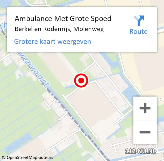 Locatie op kaart van de 112 melding: Ambulance Met Grote Spoed Naar Berkel en Rodenrijs, Molenweg op 27 februari 2023 08:33