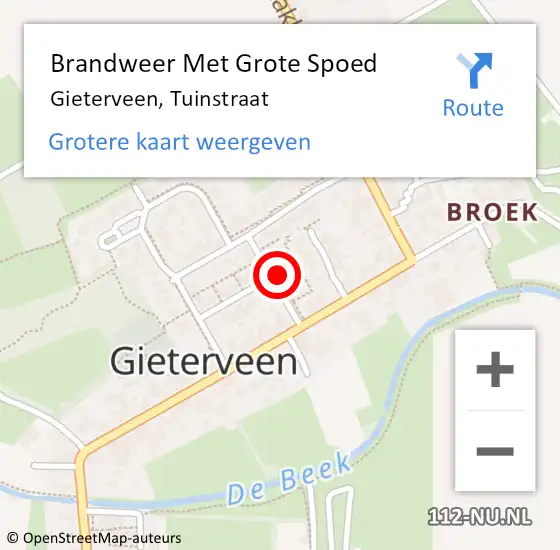 Locatie op kaart van de 112 melding: Brandweer Met Grote Spoed Naar Gieterveen, Tuinstraat op 27 februari 2023 08:51