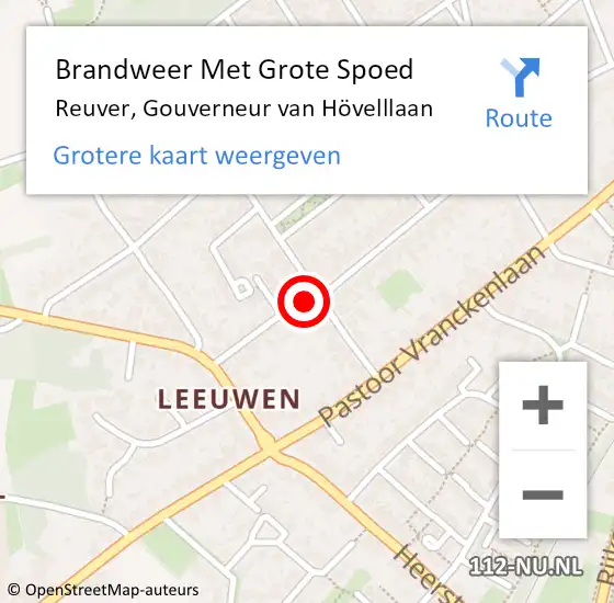 Locatie op kaart van de 112 melding: Brandweer Met Grote Spoed Naar Reuver, Gouverneur van Hövelllaan op 27 februari 2023 09:01