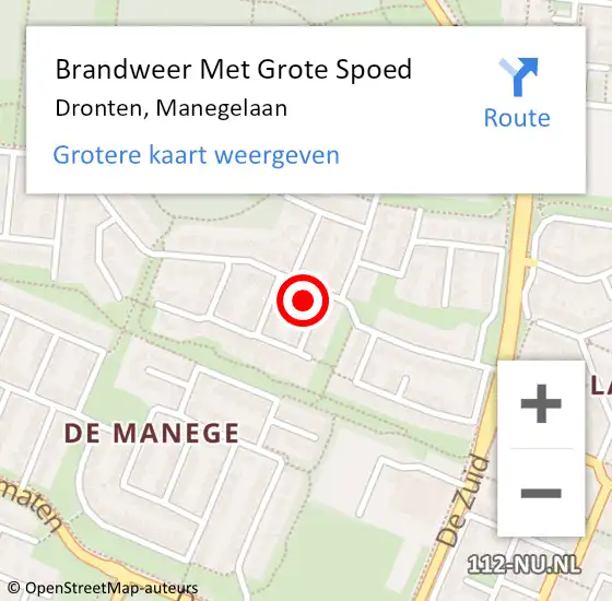 Locatie op kaart van de 112 melding: Brandweer Met Grote Spoed Naar Dronten, Manegelaan op 27 februari 2023 09:02