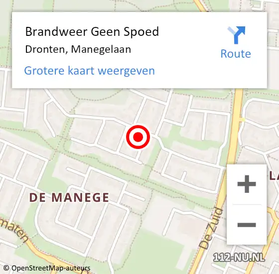 Locatie op kaart van de 112 melding: Brandweer Geen Spoed Naar Dronten, Manegelaan op 27 februari 2023 09:04