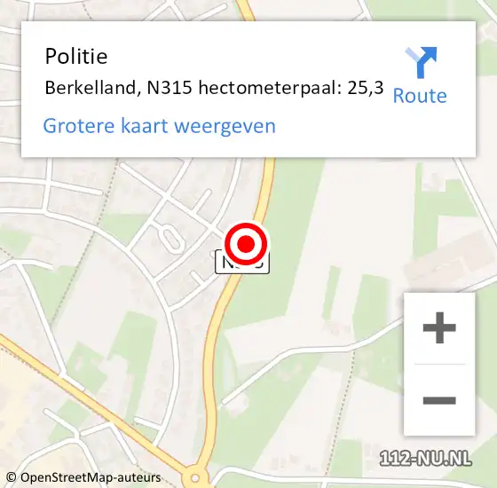 Locatie op kaart van de 112 melding: Politie Berkelland, N315 hectometerpaal: 25,3 op 27 februari 2023 09:16