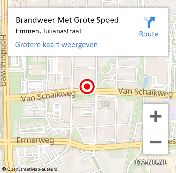 Locatie op kaart van de 112 melding: Brandweer Met Grote Spoed Naar Emmen, Julianastraat op 27 februari 2023 09:22