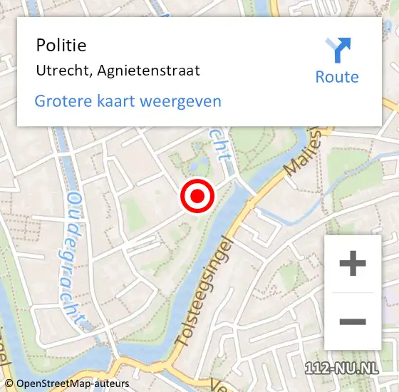 Locatie op kaart van de 112 melding: Politie Utrecht, Agnietenstraat op 27 februari 2023 09:45