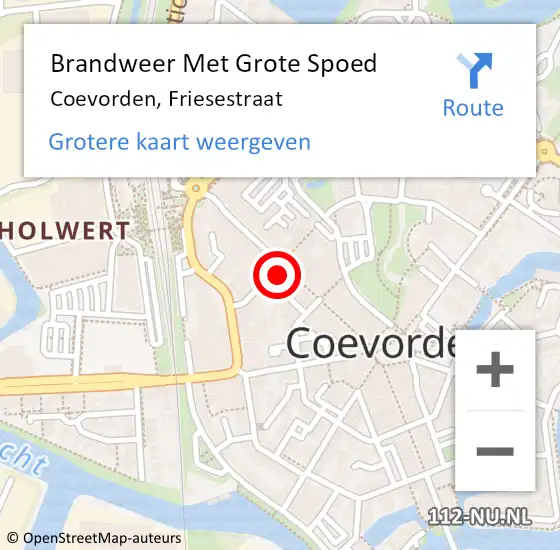 Locatie op kaart van de 112 melding: Brandweer Met Grote Spoed Naar Coevorden, Friesestraat op 27 februari 2023 09:55