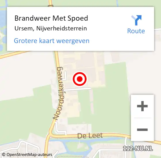 Locatie op kaart van de 112 melding: Brandweer Met Spoed Naar Ursem, Nijverheidsterrein op 27 februari 2023 09:56