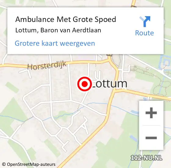 Locatie op kaart van de 112 melding: Ambulance Met Grote Spoed Naar Lottum, Baron van Aerdtlaan op 17 augustus 2014 04:29