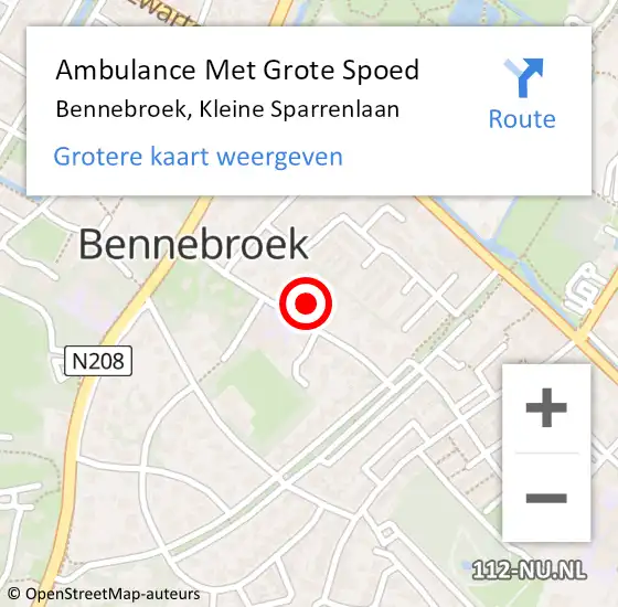 Locatie op kaart van de 112 melding: Ambulance Met Grote Spoed Naar Bennebroek, Kleine Sparrenlaan op 27 februari 2023 10:25