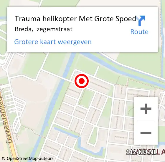 Locatie op kaart van de 112 melding: Trauma helikopter Met Grote Spoed Naar Breda, Izegemstraat op 27 februari 2023 10:38