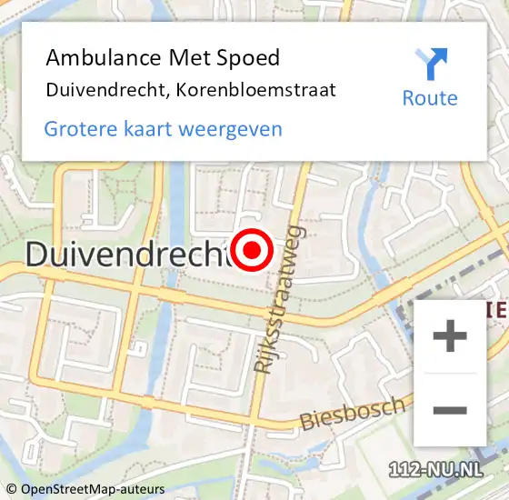 Locatie op kaart van de 112 melding: Ambulance Met Spoed Naar Duivendrecht, Korenbloemstraat op 27 februari 2023 10:59