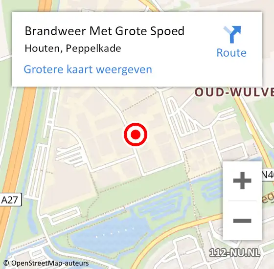 Locatie op kaart van de 112 melding: Brandweer Met Grote Spoed Naar Houten, Peppelkade op 27 februari 2023 11:04