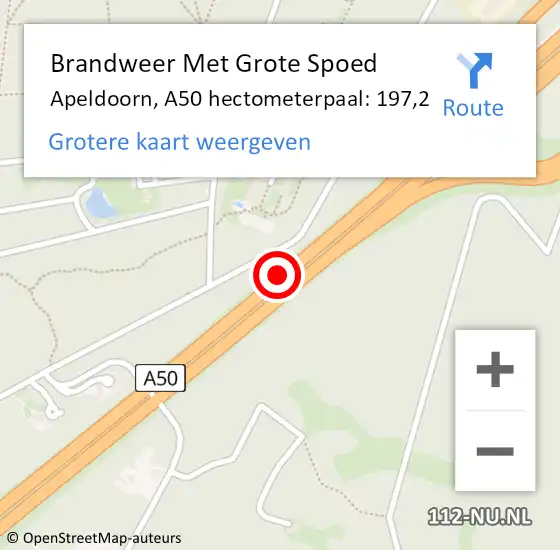 Locatie op kaart van de 112 melding: Brandweer Met Grote Spoed Naar Apeldoorn, A50 hectometerpaal: 197,2 op 27 februari 2023 11:25