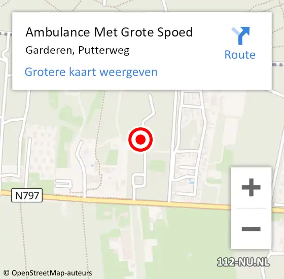 Locatie op kaart van de 112 melding: Ambulance Met Grote Spoed Naar Garderen, Putterweg op 27 februari 2023 12:23