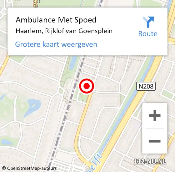 Locatie op kaart van de 112 melding: Ambulance Met Spoed Naar Haarlem, Rijklof van Goensplein op 27 februari 2023 12:24