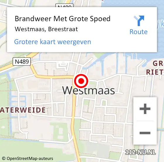 Locatie op kaart van de 112 melding: Brandweer Met Grote Spoed Naar Westmaas, Breestraat op 27 februari 2023 12:34