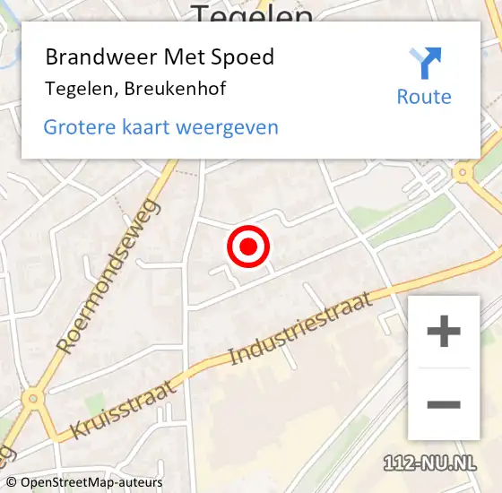 Locatie op kaart van de 112 melding: Brandweer Met Spoed Naar Tegelen, Breukenhof op 27 februari 2023 12:55