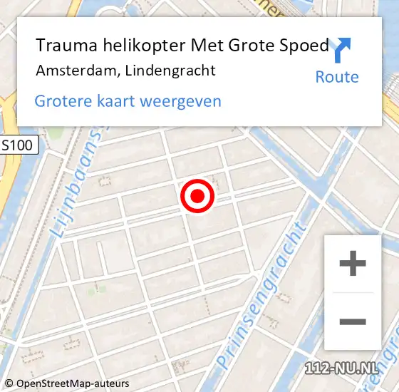 Locatie op kaart van de 112 melding: Trauma helikopter Met Grote Spoed Naar Amsterdam, Lindengracht op 27 februari 2023 13:01