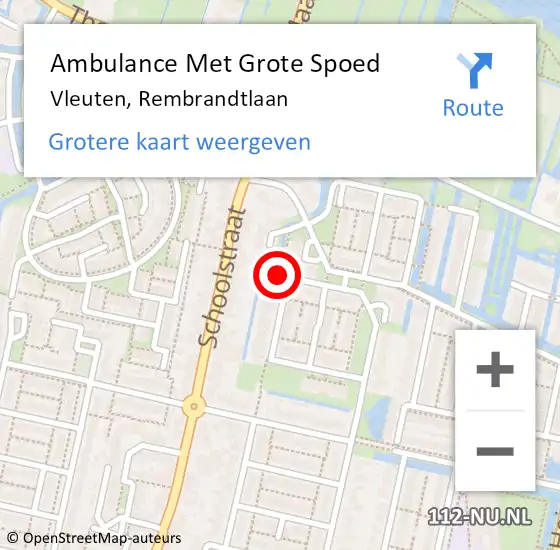 Locatie op kaart van de 112 melding: Ambulance Met Grote Spoed Naar Vleuten, Rembrandtlaan op 17 augustus 2014 05:32