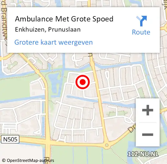 Locatie op kaart van de 112 melding: Ambulance Met Grote Spoed Naar Enkhuizen, Prunuslaan op 27 februari 2023 13:23