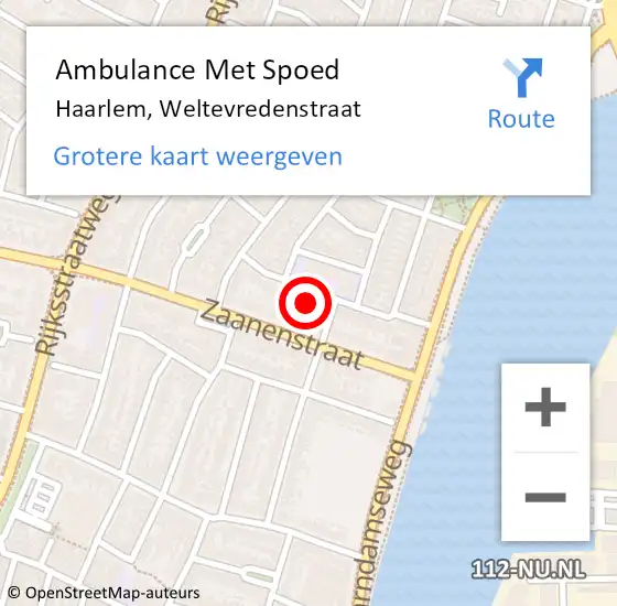 Locatie op kaart van de 112 melding: Ambulance Met Spoed Naar Haarlem, Weltevredenstraat op 27 februari 2023 13:35