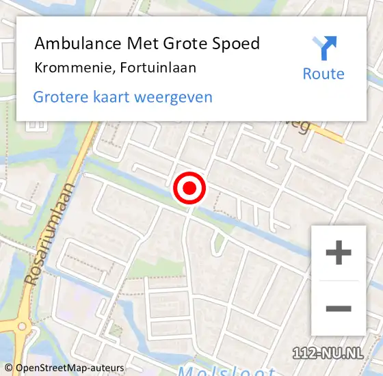 Locatie op kaart van de 112 melding: Ambulance Met Grote Spoed Naar Krommenie, Fortuinlaan op 27 februari 2023 13:59