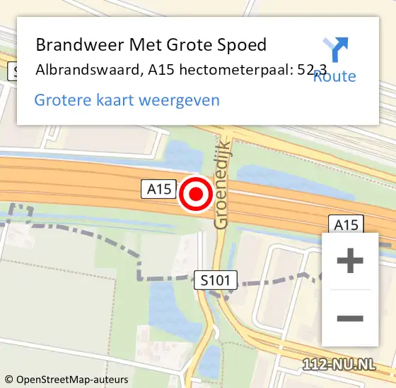 Locatie op kaart van de 112 melding: Brandweer Met Grote Spoed Naar Albrandswaard, A15 hectometerpaal: 52,3 op 27 februari 2023 14:17