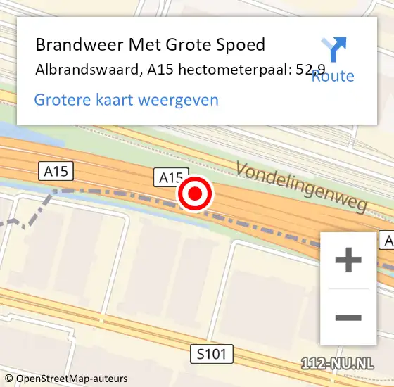 Locatie op kaart van de 112 melding: Brandweer Met Grote Spoed Naar Albrandswaard, A15 hectometerpaal: 52,9 op 27 februari 2023 14:19