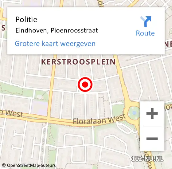 Locatie op kaart van de 112 melding: Politie Eindhoven, Pioenroosstraat op 27 februari 2023 14:21