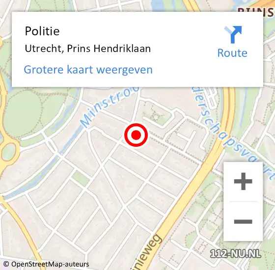 Locatie op kaart van de 112 melding: Politie Utrecht, Prins Hendriklaan op 27 februari 2023 14:27