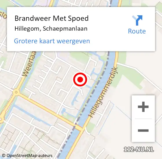 Locatie op kaart van de 112 melding: Brandweer Met Spoed Naar Hillegom, Schaepmanlaan op 27 februari 2023 14:40