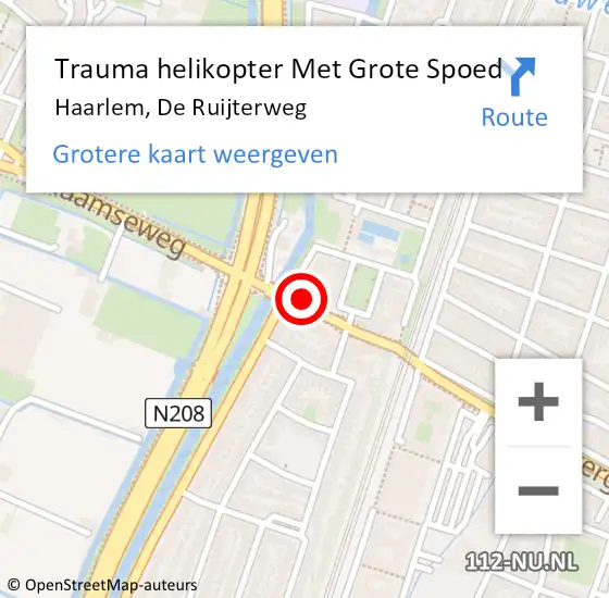 Locatie op kaart van de 112 melding: Trauma helikopter Met Grote Spoed Naar Haarlem, De Ruijterweg op 27 februari 2023 14:46