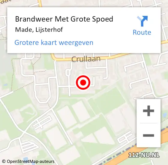 Locatie op kaart van de 112 melding: Brandweer Met Grote Spoed Naar Made, Lijsterhof op 27 februari 2023 14:54