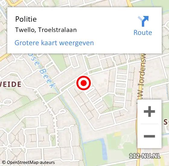 Locatie op kaart van de 112 melding: Politie Twello, Troelstralaan op 27 februari 2023 14:55