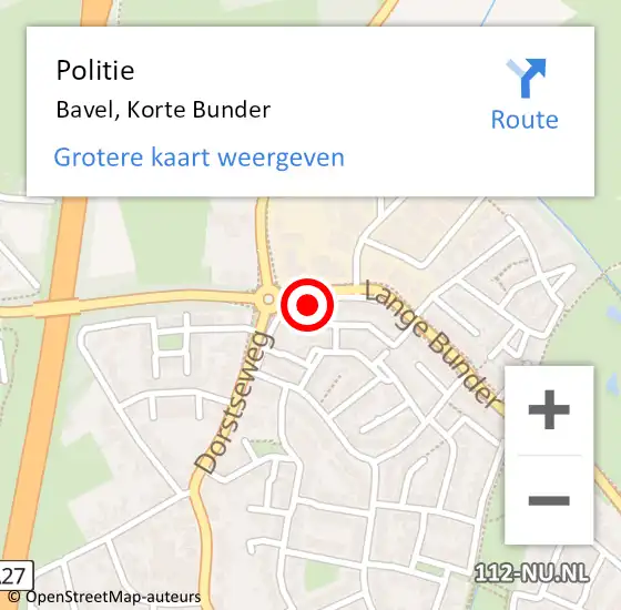 Locatie op kaart van de 112 melding: Politie Bavel, Korte Bunder op 27 februari 2023 15:21