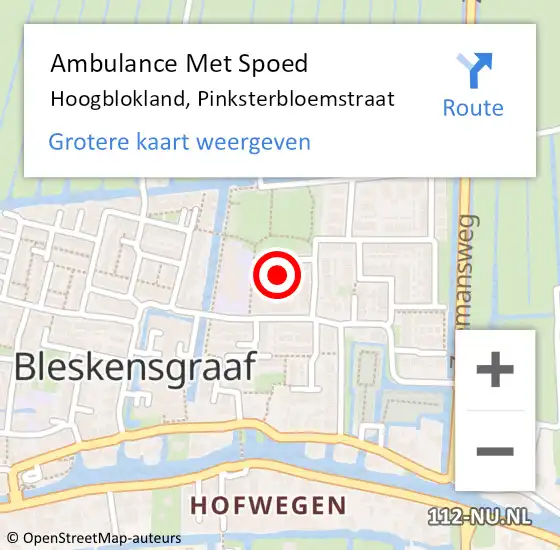 Locatie op kaart van de 112 melding: Ambulance Met Spoed Naar Hoogblokland, Pinksterbloemstraat op 27 februari 2023 15:40