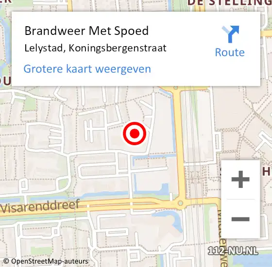 Locatie op kaart van de 112 melding: Brandweer Met Spoed Naar Lelystad, Koningsbergenstraat op 27 februari 2023 15:46