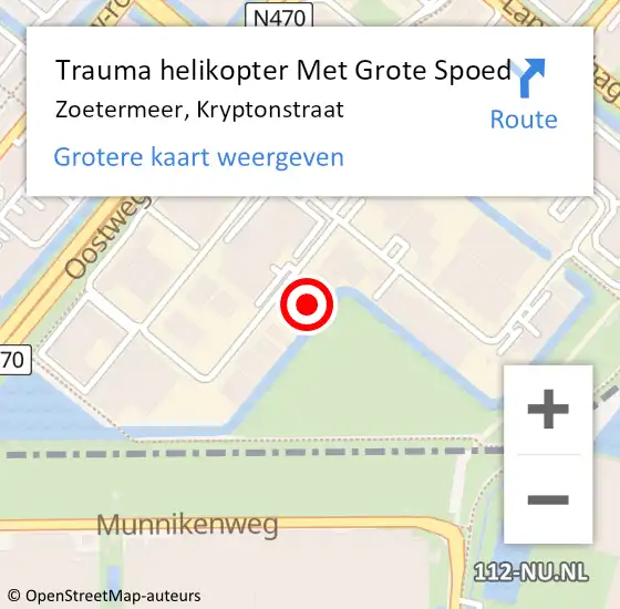 Locatie op kaart van de 112 melding: Trauma helikopter Met Grote Spoed Naar Zoetermeer, Kryptonstraat op 27 februari 2023 15:50