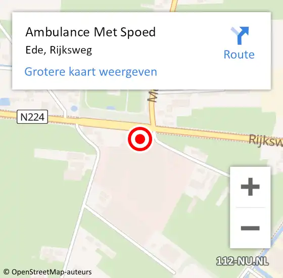 Locatie op kaart van de 112 melding: Ambulance Met Spoed Naar Ede, Rijksweg op 27 februari 2023 16:02