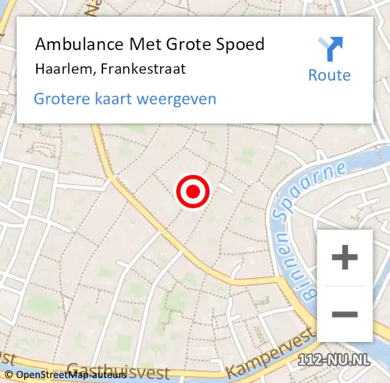 Locatie op kaart van de 112 melding: Ambulance Met Grote Spoed Naar Haarlem, Frankestraat op 27 februari 2023 16:23