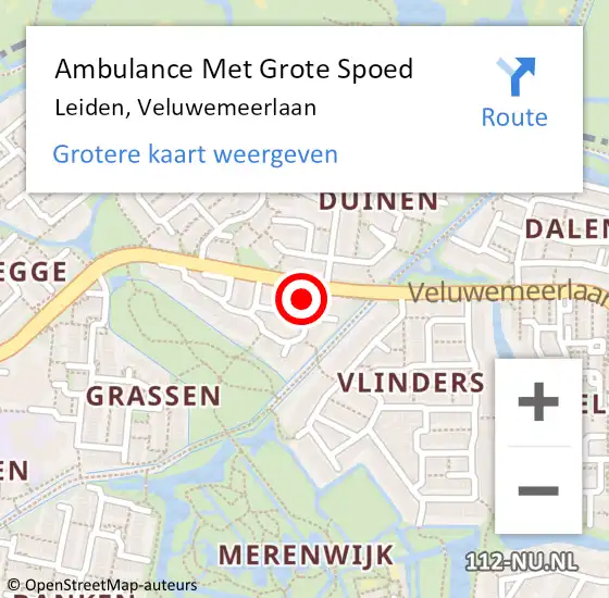 Locatie op kaart van de 112 melding: Ambulance Met Grote Spoed Naar Leiden, Veluwemeerlaan op 27 februari 2023 16:50
