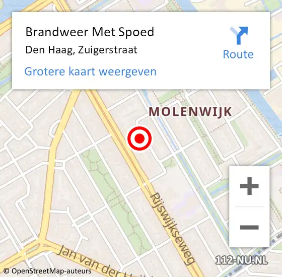 Locatie op kaart van de 112 melding: Brandweer Met Spoed Naar Den Haag, Zuigerstraat op 27 februari 2023 16:56