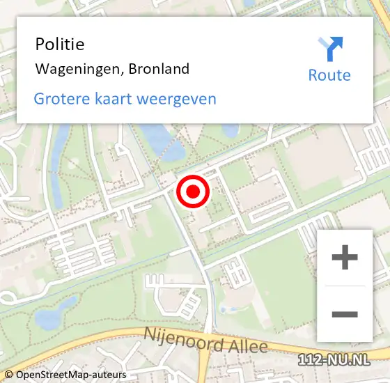 Locatie op kaart van de 112 melding: Politie Wageningen, Bronland op 27 februari 2023 17:14