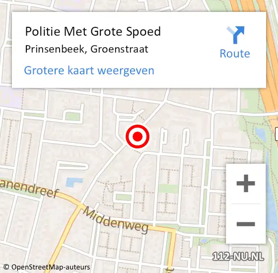 Locatie op kaart van de 112 melding: Politie Met Grote Spoed Naar Prinsenbeek, Groenstraat op 27 februari 2023 17:31