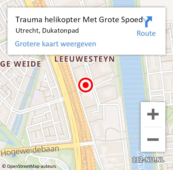 Locatie op kaart van de 112 melding: Trauma helikopter Met Grote Spoed Naar Utrecht, Dukatonpad op 27 februari 2023 17:44