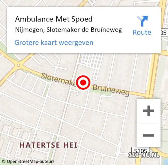 Locatie op kaart van de 112 melding: Ambulance Met Spoed Naar Nijmegen, Slotemaker de Bruïneweg op 27 februari 2023 17:45