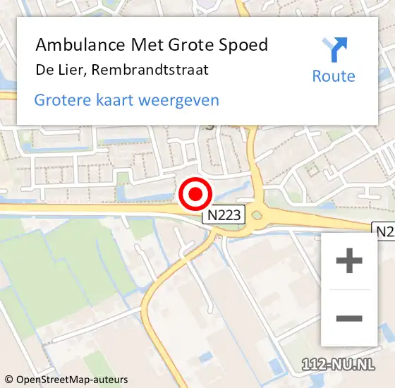 Locatie op kaart van de 112 melding: Ambulance Met Grote Spoed Naar De Lier, Rembrandtstraat op 27 februari 2023 17:50