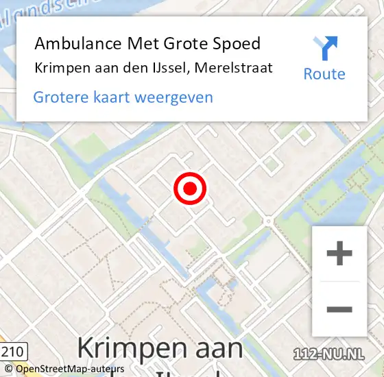 Locatie op kaart van de 112 melding: Ambulance Met Grote Spoed Naar Krimpen aan den IJssel, Merelstraat op 27 februari 2023 17:52